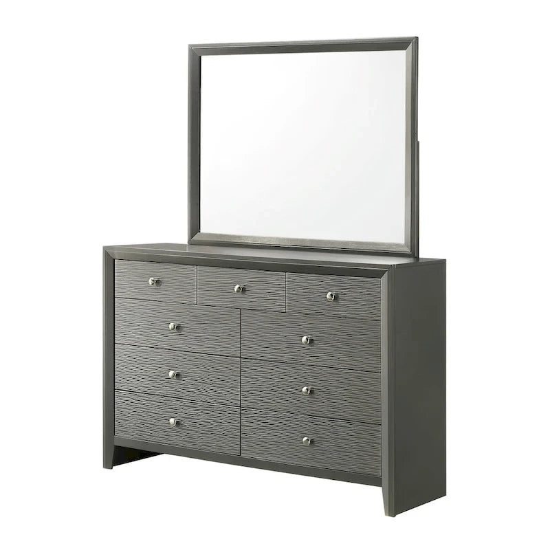 Chambre avec tête de lit grise