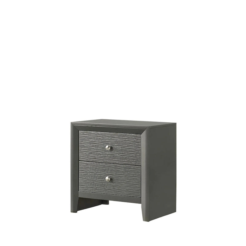 Chambre avec tête de lit grise