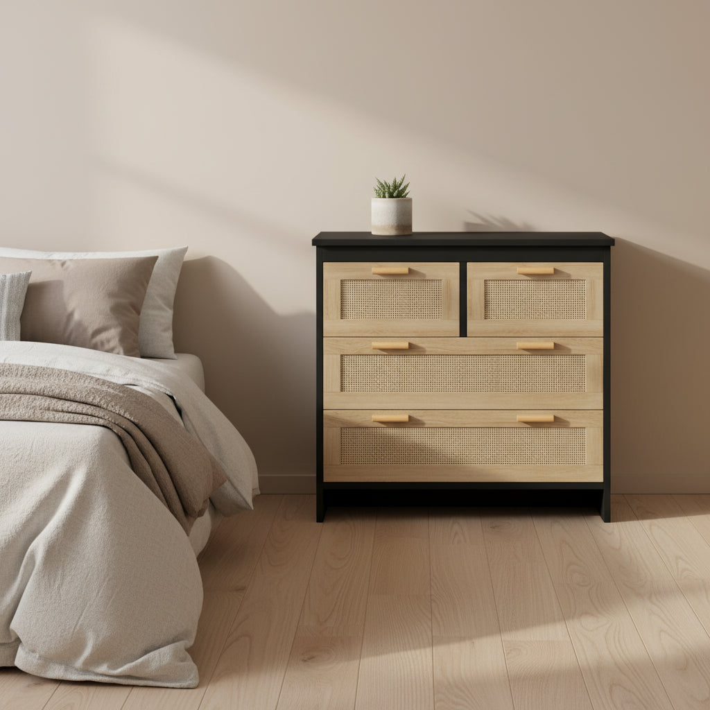 Meuble de rangement 4 tiroirs en rotin, pour chambre, salon, couloirs