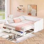Canapé-lit extensible en bois, lit de repos avec lit gigogne et 2 tiroirs de rangement