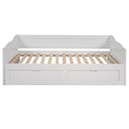 Canapé-lit extensible en bois, lit de repos avec lit gigogne et 2 tiroirs de rangement