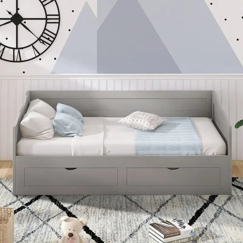 Canapé-lit extensible en bois, lit de repos avec lit gigogne et 2 tiroirs de rangement