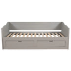 Canapé-lit extensible en bois, lit de repos avec lit gigogne et 2 tiroirs de rangement
