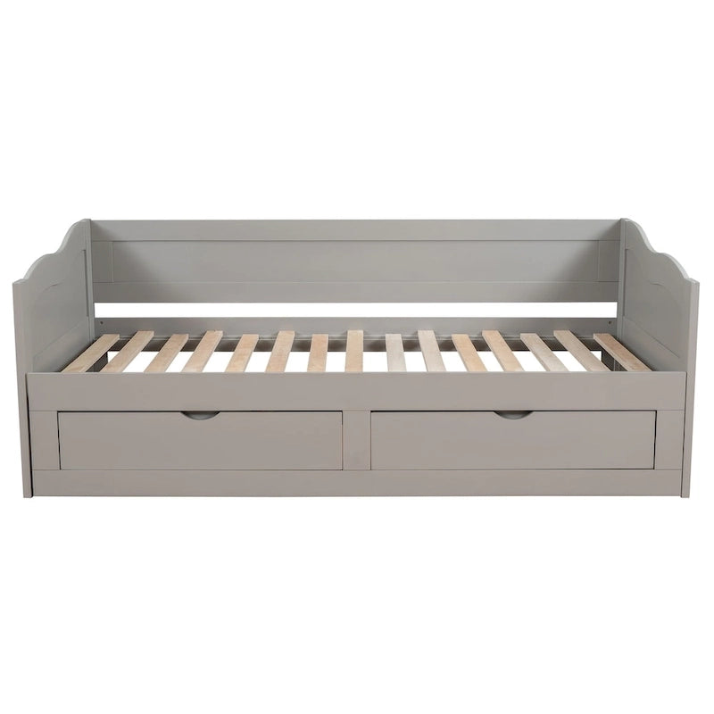 Canapé-lit extensible en bois, lit de repos avec lit gigogne et 2 tiroirs de rangement