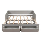 Canapé-lit extensible en bois, lit de repos avec lit gigogne et 2 tiroirs de rangement