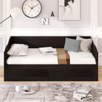 Canapé-lit extensible en bois, lit de repos avec lit gigogne et 2 tiroirs de rangement