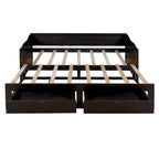 Canapé-lit extensible en bois, lit de repos avec lit gigogne et 2 tiroirs de rangement