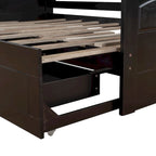 Canapé-lit extensible en bois, lit de repos avec lit gigogne et 2 tiroirs de rangement
