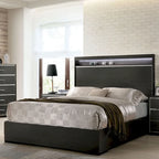 Ensemble de chambre 3 pièces gris | Lit, table de chevet et commode | Éclairage LED et ports USB