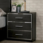 Ensemble de chambre 3 pièces gris | Lit, table de chevet et commode | Éclairage LED et ports USB