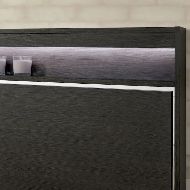 Ensemble de chambre 3 pièces gris | Lit, table de chevet et commode | Éclairage LED et ports USB