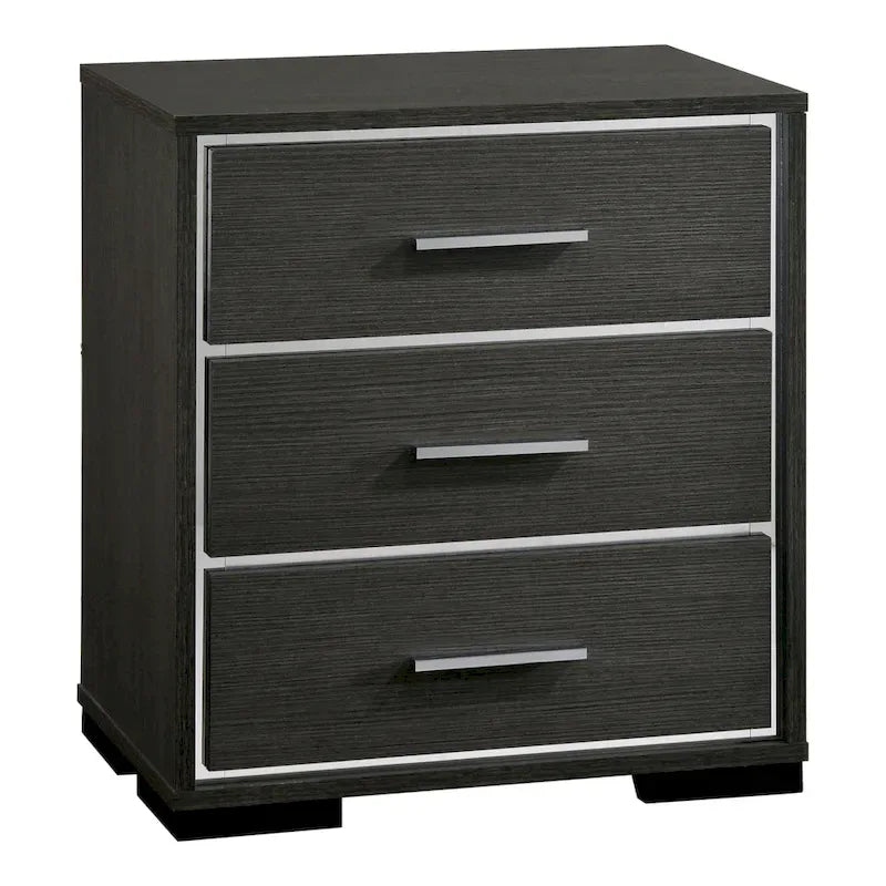 Ensemble de chambre 3 pièces gris | Lit, table de chevet et commode | Éclairage LED et ports USB
