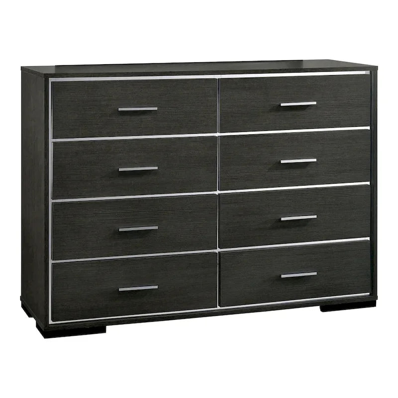 Ensemble de chambre 3 pièces gris | Lit, table de chevet et commode | Éclairage LED et ports USB