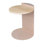 Table d'appoint en forme de C de 50 cm | Plateau en marbre beige naturel et pied en acier | Style moderne du milieu du siècle