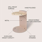 Table d'appoint en forme de C de 50 cm | Plateau en marbre beige naturel et pied en acier | Style moderne du milieu du siècle