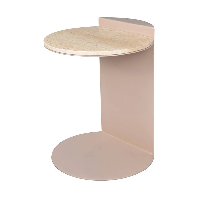 Table d'appoint en forme de C de 50 cm | Plateau en marbre beige naturel et pied en acier | Style moderne du milieu du siècle
