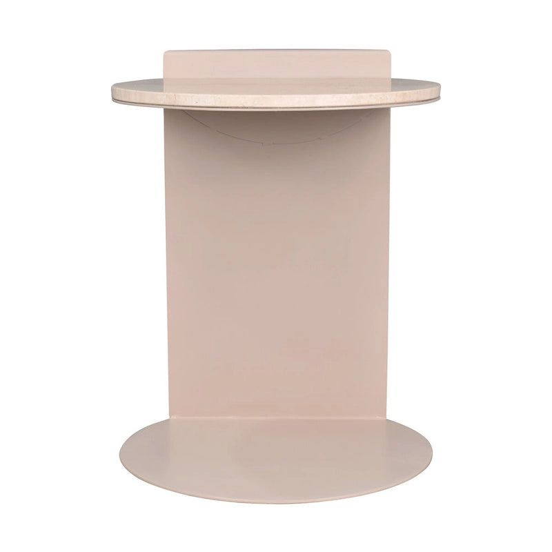 Table d'appoint en forme de C de 50 cm | Plateau en marbre beige naturel et pied en acier | Style moderne du milieu du siècle
