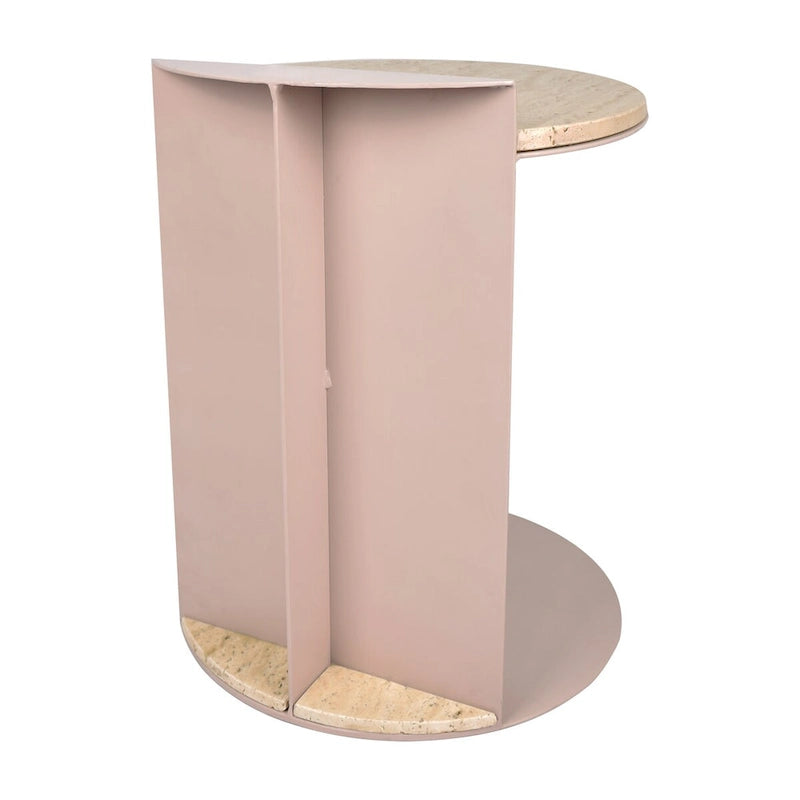 Table d'appoint en forme de C de 50 cm | Plateau en marbre beige naturel et pied en acier | Style moderne du milieu du siècle