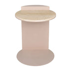 Table d'appoint en forme de C de 50 cm | Plateau en marbre beige naturel et pied en acier | Style moderne du milieu du siècle