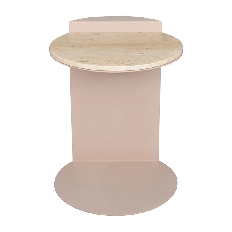 Table d'appoint en forme de C de 50 cm | Plateau en marbre beige naturel et pied en acier | Style moderne du milieu du siècle