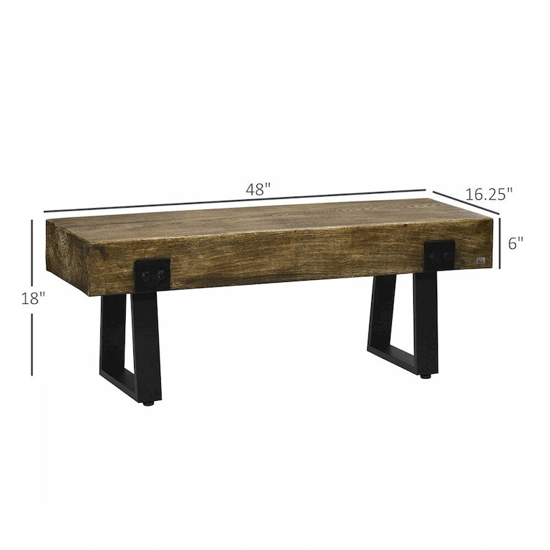Banc de jardin avec pieds en métal, Banc d'entrée en béton effet bois rustique