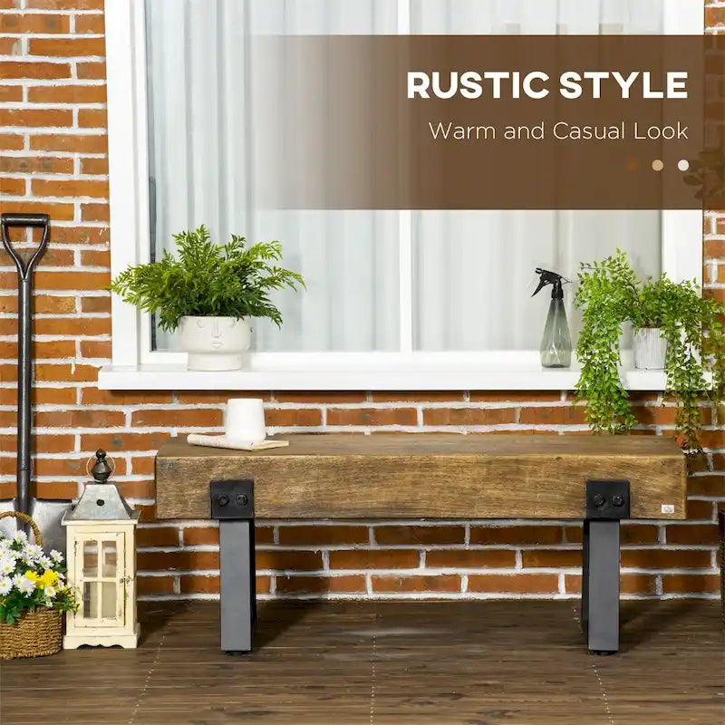 Banc de jardin avec pieds en métal, Banc d'entrée en béton effet bois rustique