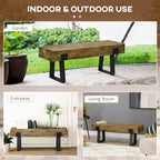 Banc de jardin avec pieds en métal, Banc d'entrée en béton effet bois rustique