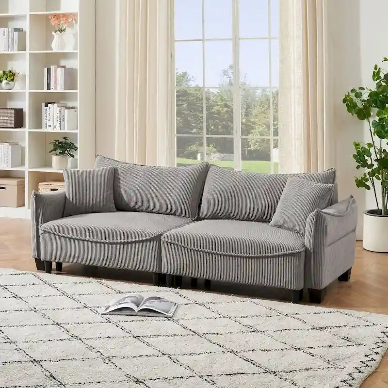 Tissu velours côtelé vert 2345, le canapé peut être converti en canapé-lit avec deux coussins décoratifs