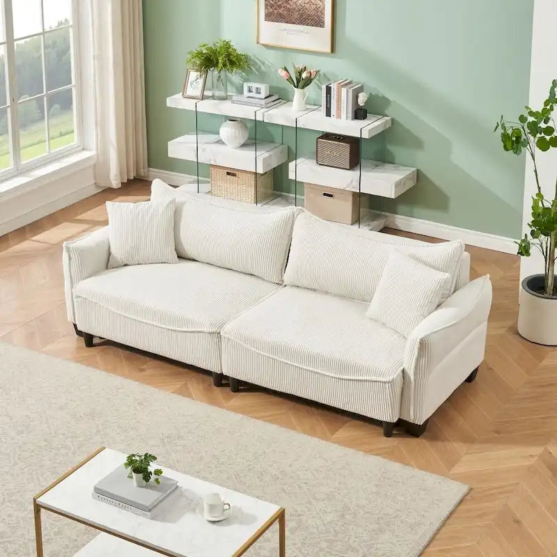 Tissu velours côtelé vert 2345, le canapé peut être converti en canapé-lit avec deux coussins décoratifs