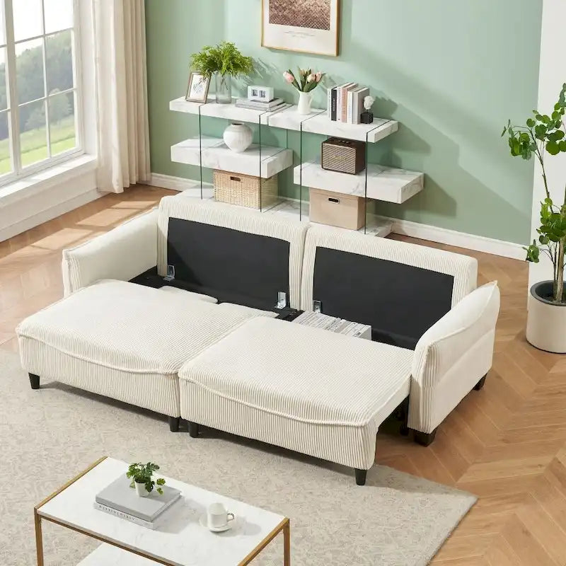 Tissu velours côtelé vert 2345, le canapé peut être converti en canapé-lit avec deux coussins décoratifs