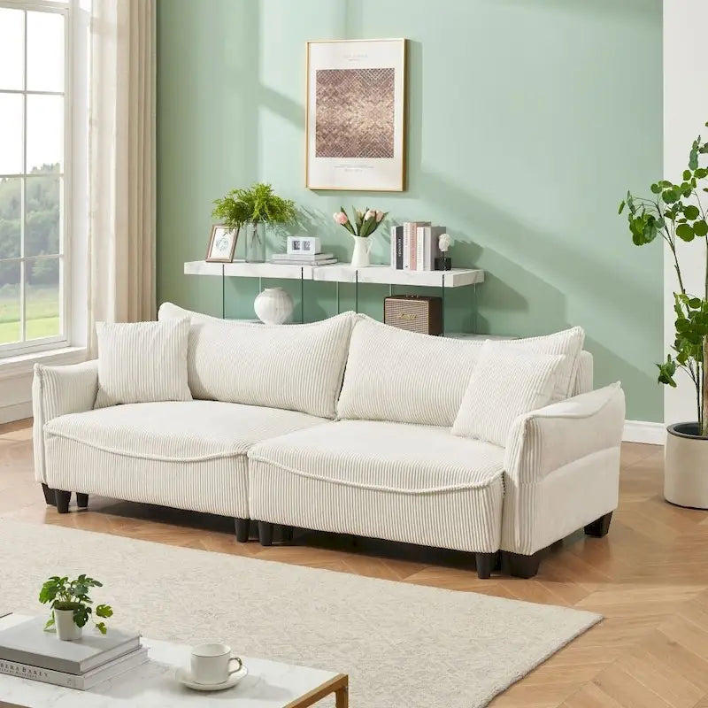 Tissu velours côtelé vert 2345, le canapé peut être converti en canapé-lit avec deux coussins décoratifs