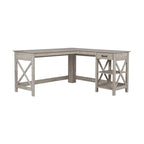 Bureau d'angle en L gris délavé | 1 tiroir et 1 étagère ouverte | Bureau moderne pour télétravail