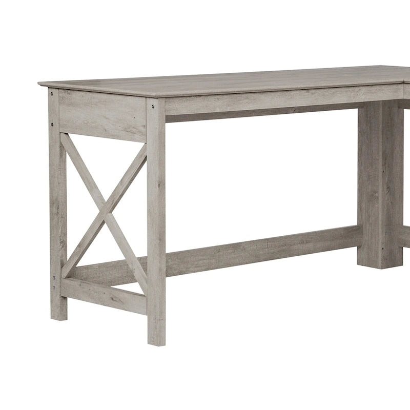 Bureau d'angle en L gris délavé | 1 tiroir et 1 étagère ouverte | Bureau moderne pour télétravail
