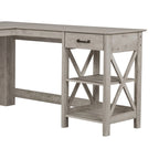 Bureau d'angle en L gris délavé | 1 tiroir et 1 étagère ouverte | Bureau moderne pour télétravail