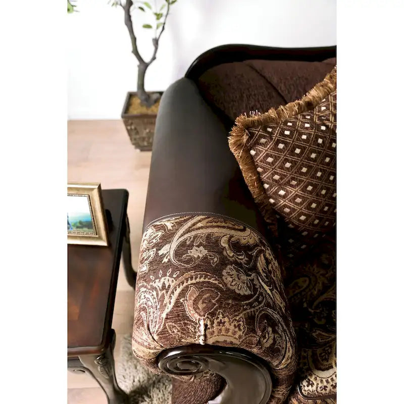Causeuse traditionnelle marron en chenille semi-ferme | Cadre en pin massif | Salon 2 places