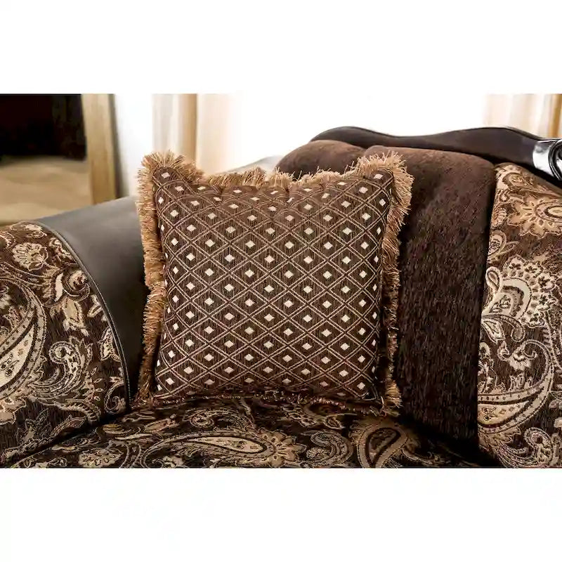 Causeuse traditionnelle marron en chenille semi-ferme | Cadre en pin massif | Salon 2 places