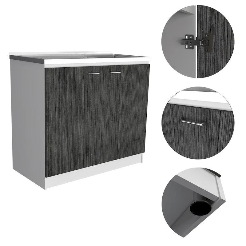 Meuble sous-évier avec lavabo utilitaire à 2 portes rectangulaire Brookeline