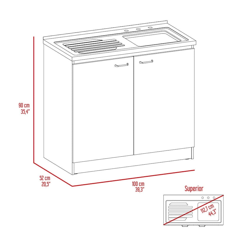 Meuble sous-évier avec lavabo utilitaire à 2 portes rectangulaire Brookeline