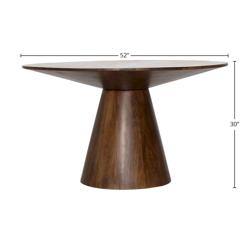 Table à manger en bois de manguier de 52 po de large | Fini brun moyen | Table à manger moderne en bois massif