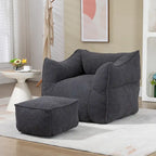 Pouf carré sans accoudoirs en tissu bouclé avec ottoman