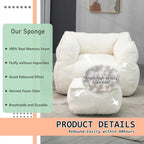 Pouf carré sans accoudoirs en tissu bouclé avec ottoman