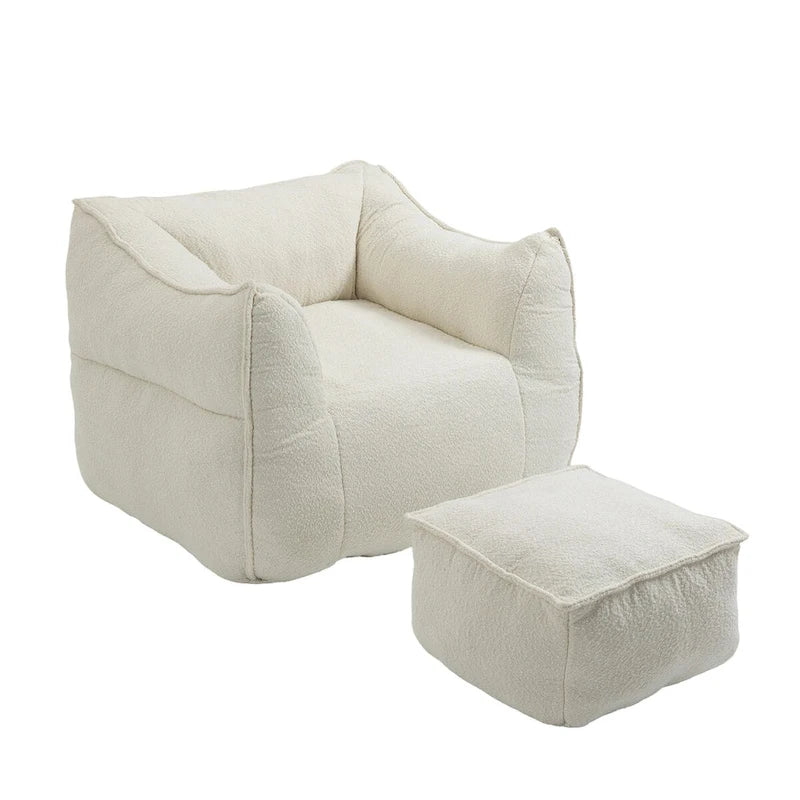 Pouf carré sans accoudoirs en tissu bouclé avec ottoman