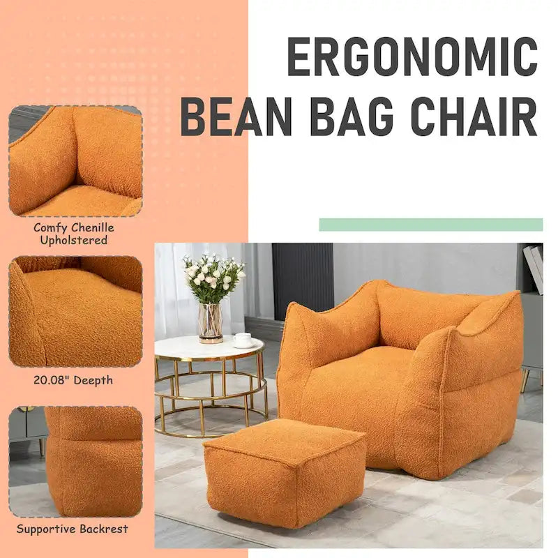 Pouf carré sans accoudoirs en tissu bouclé avec ottoman