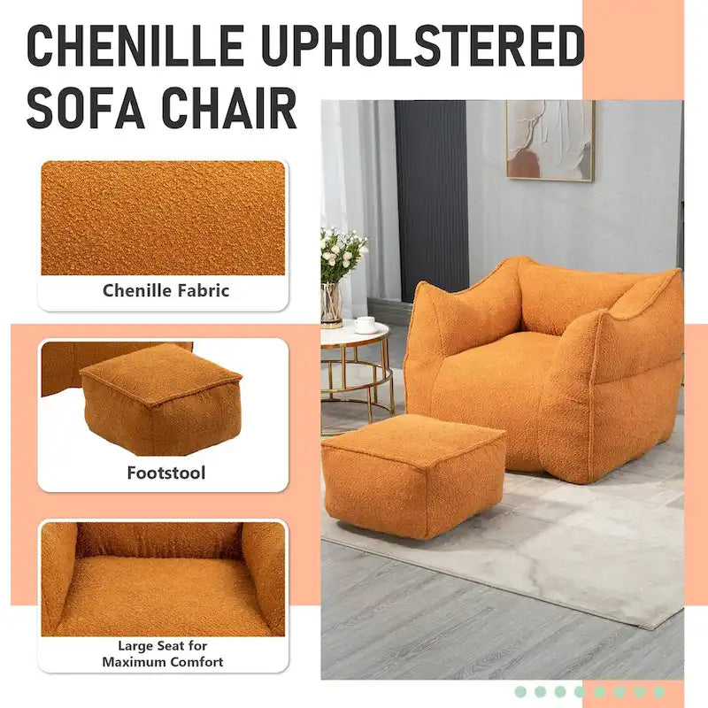 Pouf carré sans accoudoirs en tissu bouclé avec ottoman