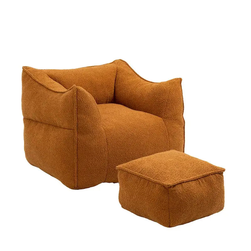 Pouf carré sans accoudoirs en tissu bouclé avec ottoman