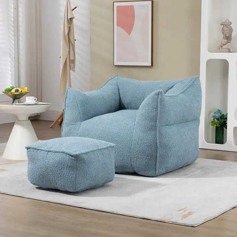 Pouf carré sans accoudoirs en tissu bouclé avec ottoman