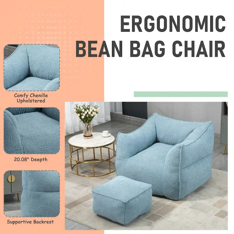 Pouf carré sans accoudoirs en tissu bouclé avec ottoman