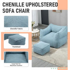 Pouf carré sans accoudoirs en tissu bouclé avec ottoman