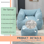Pouf carré sans accoudoirs en tissu bouclé avec ottoman