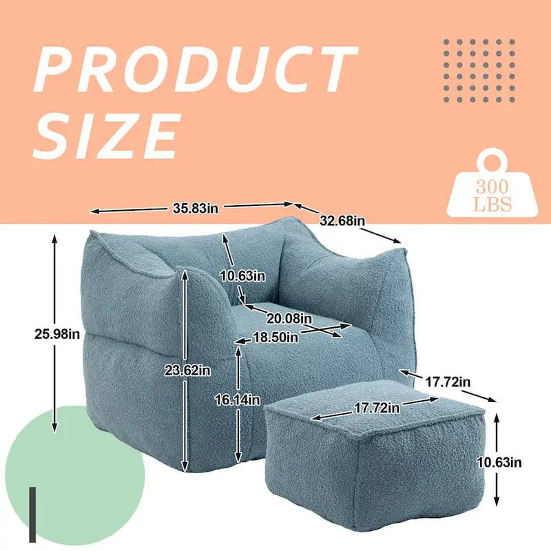 Pouf carré sans accoudoirs en tissu bouclé avec ottoman